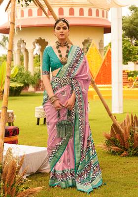 Salmon Colour Sigma Silk Blend Patola Printed Saree With Blouse 1