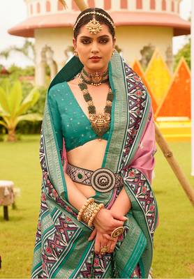 Salmon Colour Sigma Silk Blend Patola Printed Saree With Blouse 2