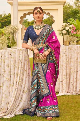 Magenta Colour Sigma Silk Blend Patola Printed Saree With Blouse