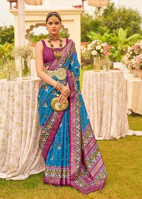 Blue Colour Sigma Silk Blend Patola print Saree With Blouse 1