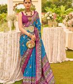 Blue Colour Sigma Silk Blend Patola Printed Saree With Blouse