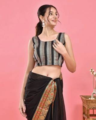 BROWN SLEEVELESS STRIPED CROP TOP BLOUSE 1