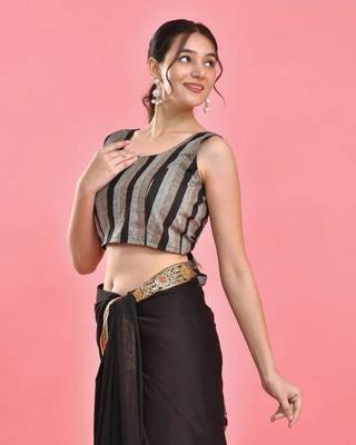 BROWN SLEEVELESS STRIPED CROP TOP BLOUSE 2
