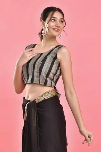 BROWN SLEEVELESS STRIPED CROP TOP BLOUSE