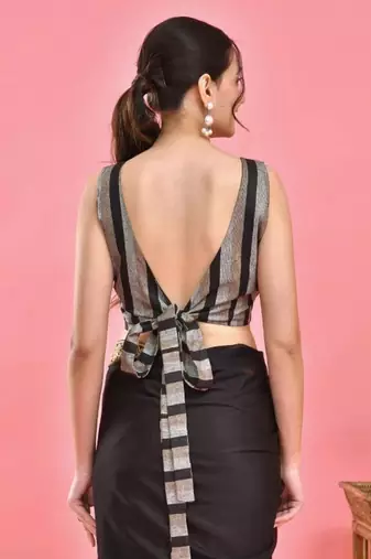 BROWN SLEEVELESS STRIPED CROP TOP BLOUSE