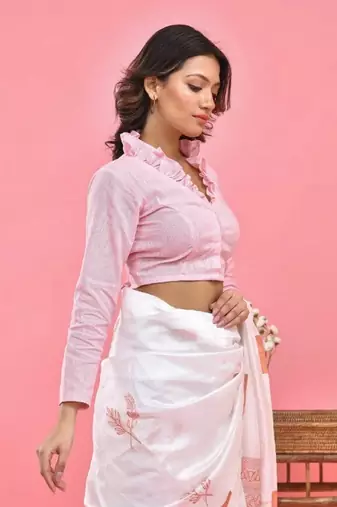 POWDER PINK RUFFLED CROP TOP BLOUSE