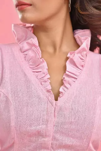 POWDER PINK RUFFLED CROP TOP BLOUSE