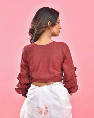 MAROON RUFFLED SLEEVE ON CROP TOP BLOUSE 5