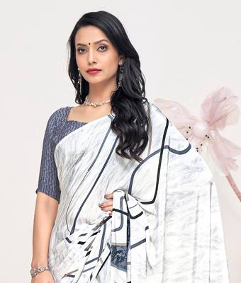 Multicolor crepe silk saree and blouse piece 2