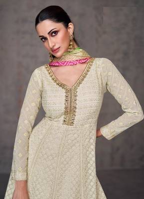 White pure georgette heavy embroidery semi stitched gowns 2