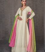 White pure georgette heavy embroidery semi stitched gowns