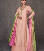 Light pink pure georgette heavy embroidery semi stitched gowns