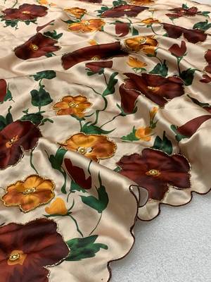 Beige Satin Floral Printed Saree with Beautiful Khatli Embroidery 1