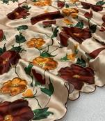 Beige Satin Floral Printed Saree with Beautiful Khatli Embroidery