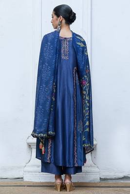 Blue Raw Silk Salwar Suit With Organza Dupatta 3