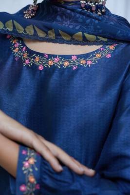 Blue Raw Silk Salwar Suit With Organza Dupatta 5