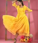 Yellow georgette dress with ruffles