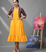 Yellow cotton ruffled dress with printed jacket