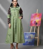 Pistachio green cotton dress with printed sleeves
