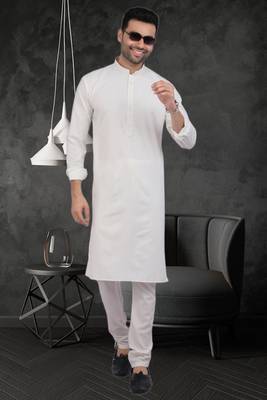 Men's off white plain kurta pajama 1