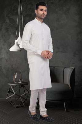 Men's off white plain kurta pajama 2