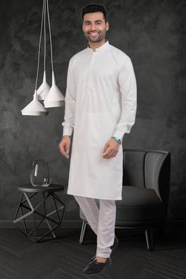 Men's off white plain kurta pajama 3