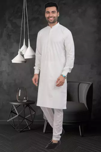Men's off white plain kurta pajama