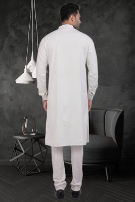 Men's off white plain kurta pajama 4