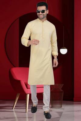 Men's yellow plain kurta pajama 1