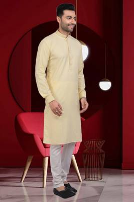 Men's yellow plain kurta pajama 2