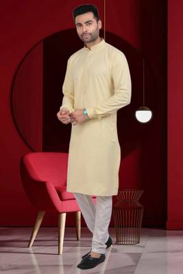 Men's yellow plain kurta pajama 3