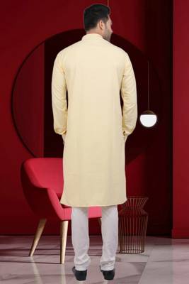 Men's yellow plain kurta pajama 4