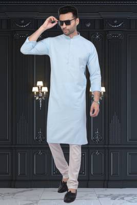 Men's sky blue plain kurta pajama 1