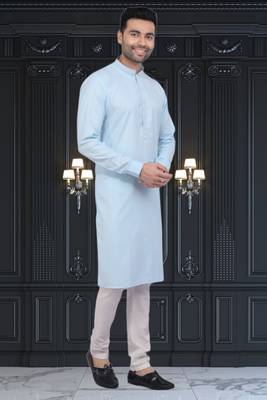 Men's sky blue plain kurta pajama 2