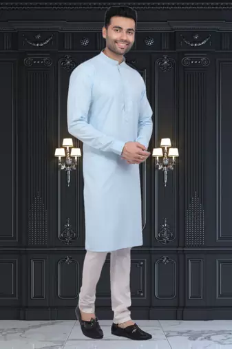 Men's sky blue plain kurta pajama