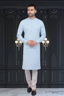 Men's sky blue plain kurta pajama 3