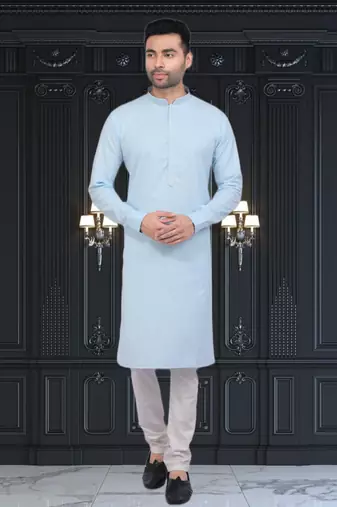 Men's sky blue plain kurta pajama