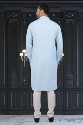 Men's sky blue plain kurta pajama 4