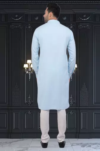 Men's sky blue plain kurta pajama