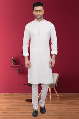 Men's off white plain kurta pajama 1