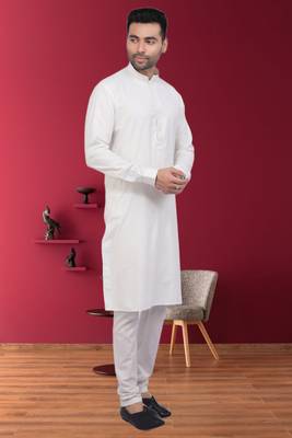 Men's off white plain kurta pajama 2