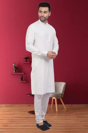 Men's off white plain kurta pajama