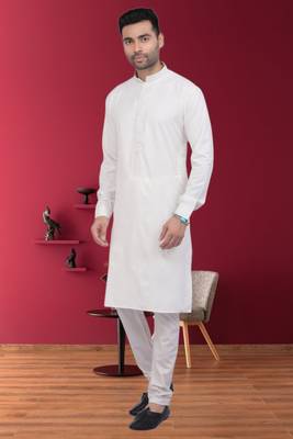 Men's off white plain kurta pajama 3