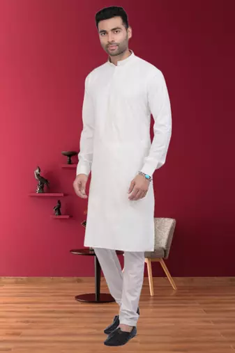 Men's off white plain kurta pajama