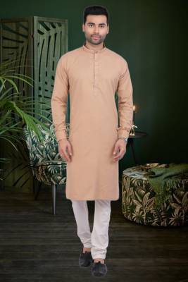 Men's brown plain kurta pajama 1