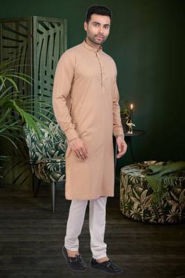 Men's brown plain kurta pajama 2