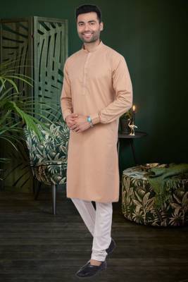 Men's brown plain kurta pajama 3
