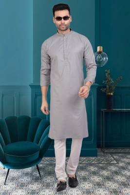 Men's grey plain kurta pajama 1