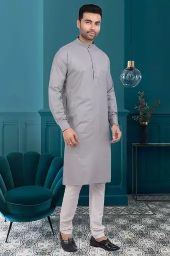 Men's grey plain kurta pajama