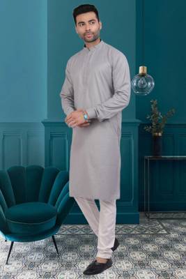 Men's grey plain kurta pajama 3